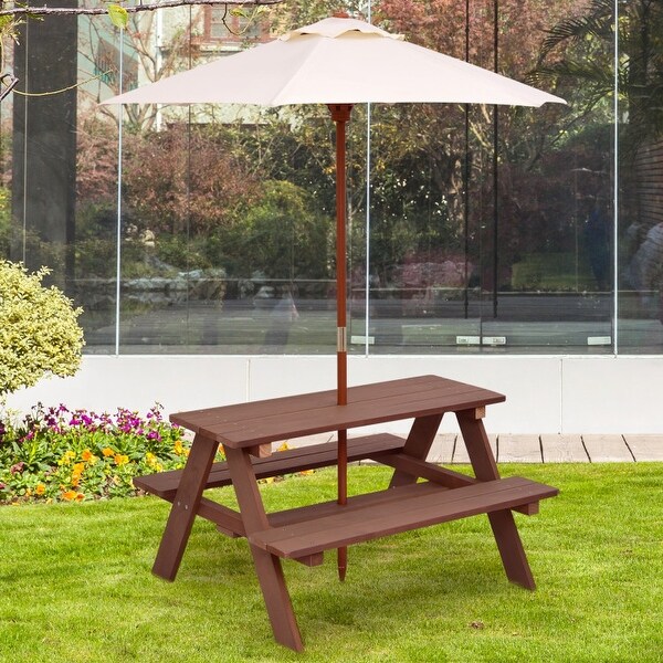 4Seat Outdoor Kids Picnic Table Bench Set with Removable Umbrella