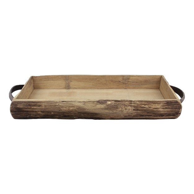 Wooden Bark Tray With Metal Handles Brown Stonebriar Collection