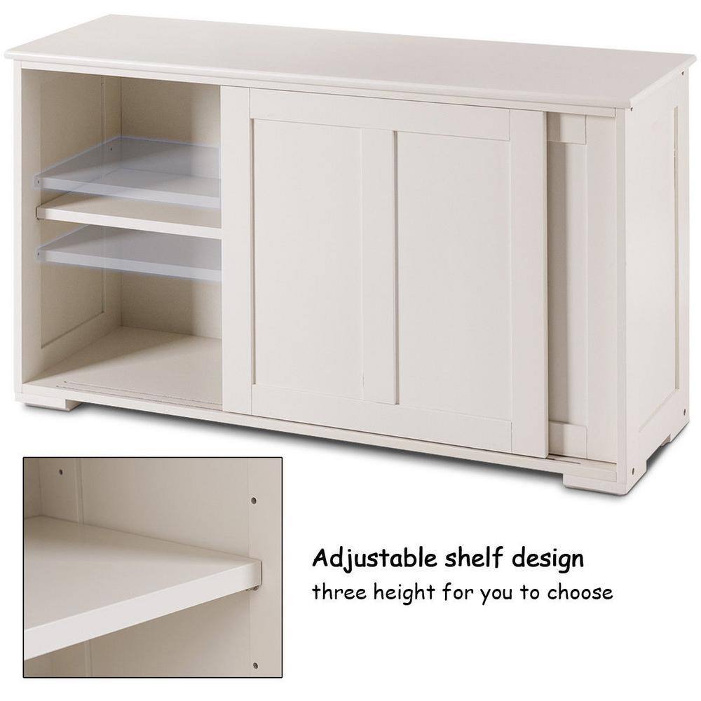 Costway 42 in. Cream White Kitchen Storage Cabinet Sideboard Buffet Cupboard with Sliding Door HM0004