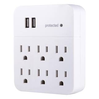 GE 6-Outlet 2 USB Charging Surge Protector Tap White 36735