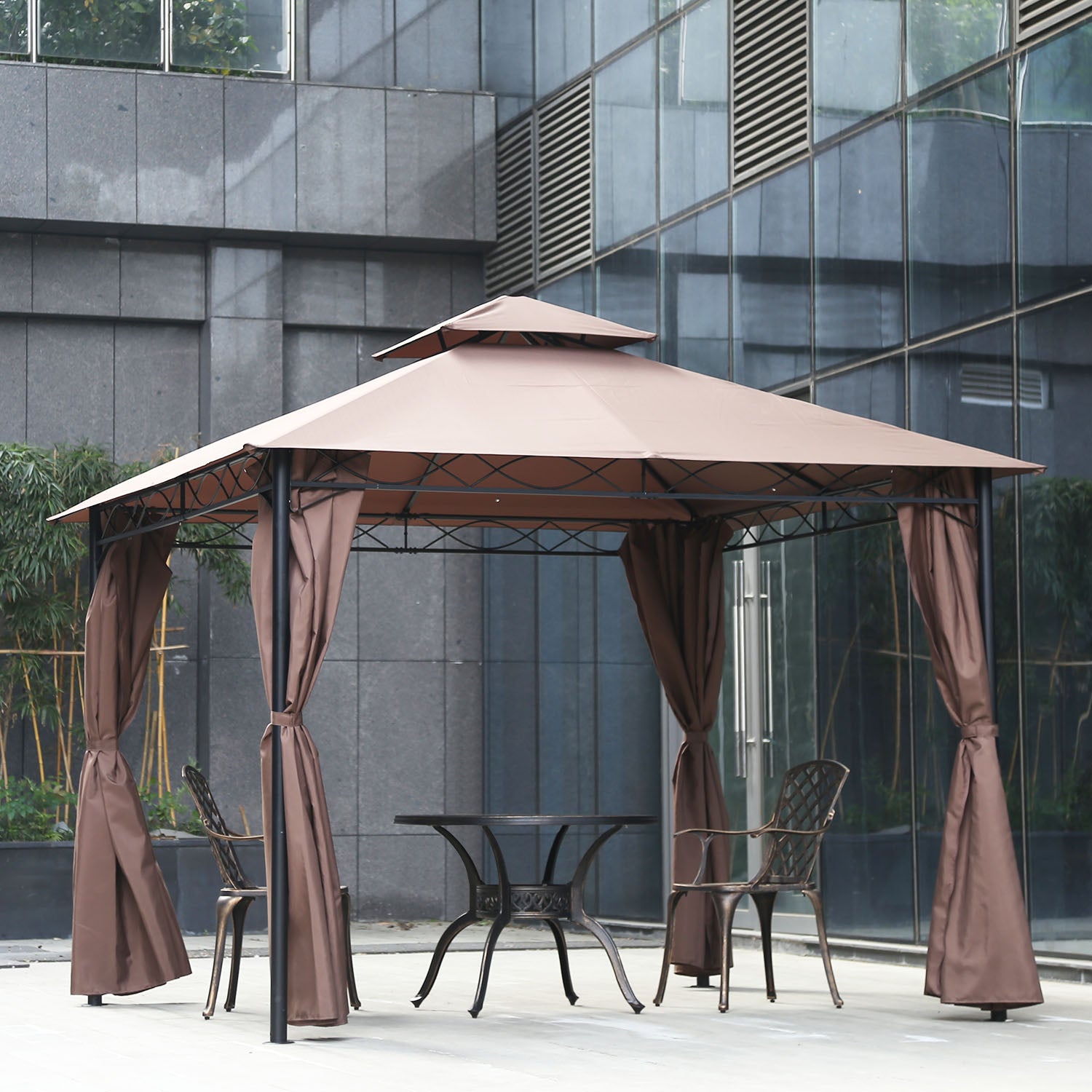 FDW Canopy Tent Gazebo 10' X 13' Grill Gazebo for Outdoor Patio Large Garden Top Gazebo, Brown