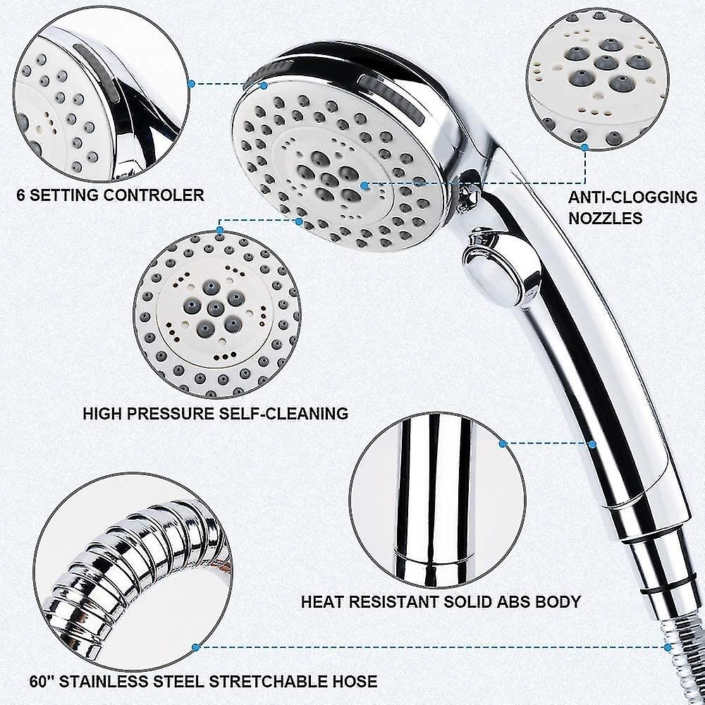 Shower Head Universal Bath Shower Handheld Handset Chrome 5 Mode Function