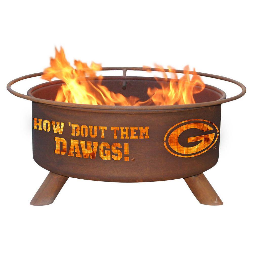 Georgia 29 in. x 18 in. Round Steel Wood Burning Rust Fire Pit with Grill Poker Spark Screen and Cover F404