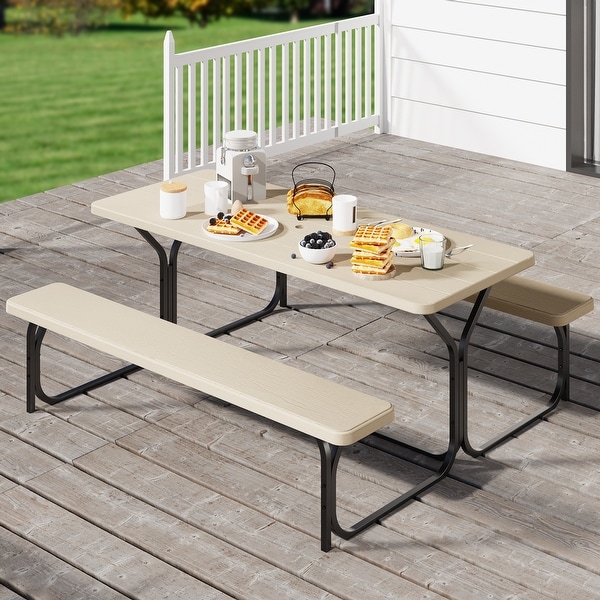 Moasis 6FT HDPE Outdoor Picnic Table Set Bench Set with Metal Base