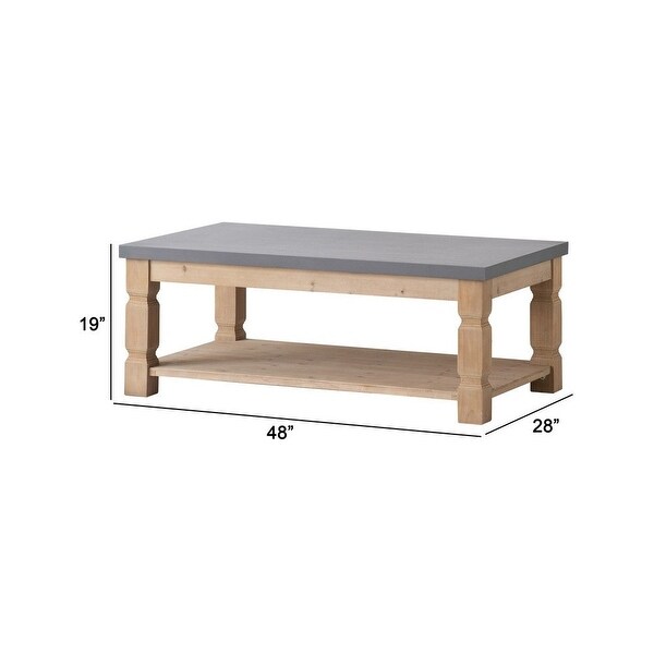 48 Inch Coffee Table， Rectangular， Concrete Top， Wood Frame， Rustic， Gray - 28L x 47.8W x 18.8H， in inches