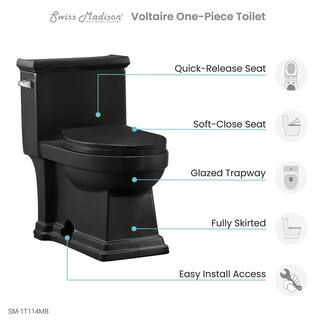 Swiss Madison Voltaire 1-Piece 1.28 GPF Single Flush Elongated Toilet in Matte Black Seat Included SM-1T114MB