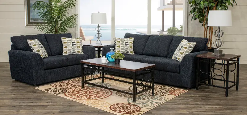 Hannah Dark Blue 5 Piece Living Room Set