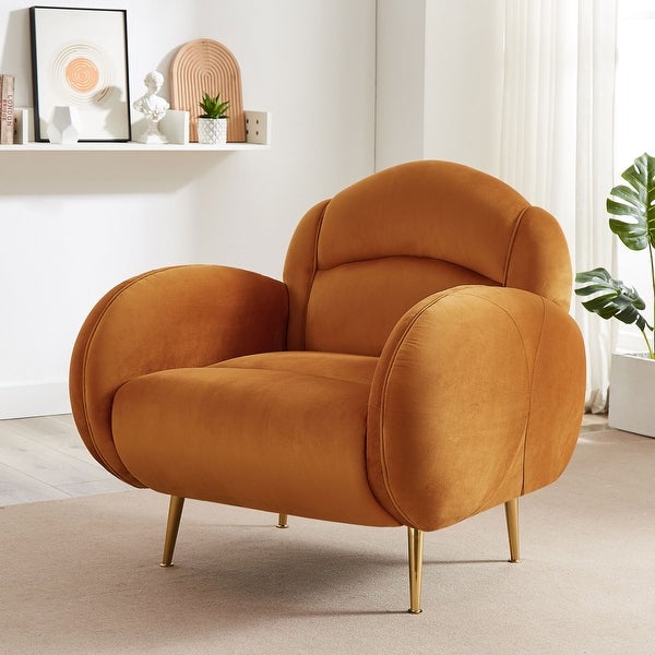 VANOMi 35.45'' Wide Velvet Mid-century Modern Accent Chair， Euro-style Armchair with Gold Metal Legs