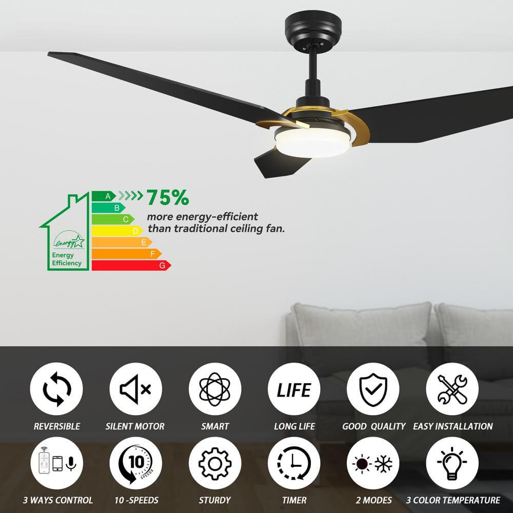 CARRO Brently 56 in Dimmable LED IndoorOutdoor Black Smart Ceiling Fan with Light and Remote Works w AlexaGoogle Home