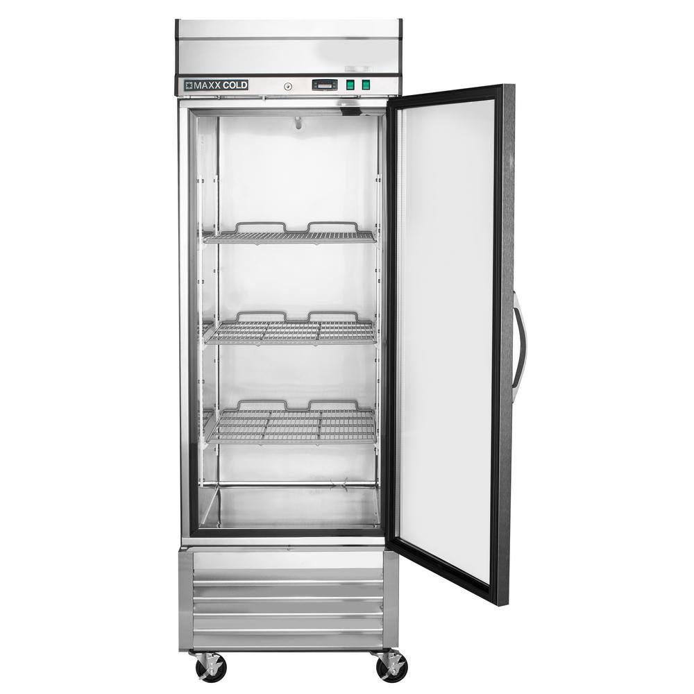 Maxx Cold MXSR-23GDHC 27 In W Single Glass Door Reach-In Refrigerator Bottom Mount Stainless Steel MXSR-23GDHC