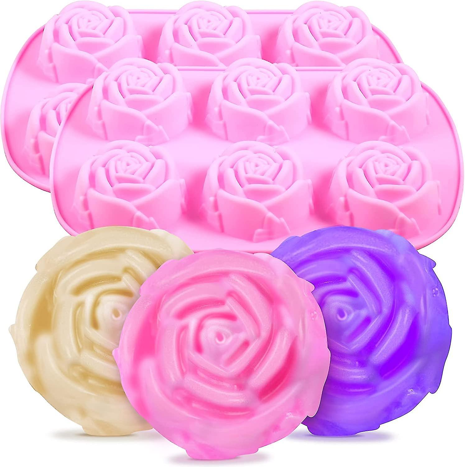 2 Pieces 6-cavity Silicone Flowers Shaped Molds Silicone Rose Flower Shaped Baking Molds Non Stick Silicone Jumbo Rose Molds