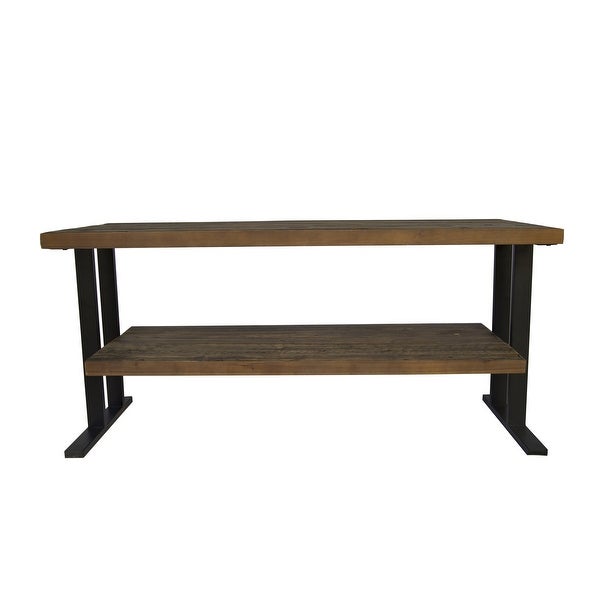 Media Console Table with one shelf， Natural Reclaimed wood and black finish