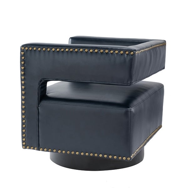 Bortolotti Contemporary Upholstery Swivel Nailhead Trim Barrel Chair with Open Back and Metal Base by HULALA HOME