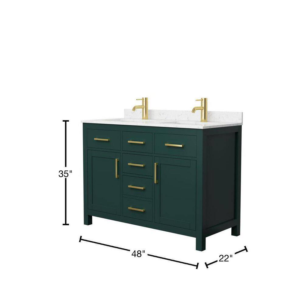 Wyndham Collection Beckett 48 in. W x 22 in. D x 35 in. H Double Sink Bathroom Vanity in Green with Carrara Cultured Marble Top WCG242448DGDCCUNSMXX