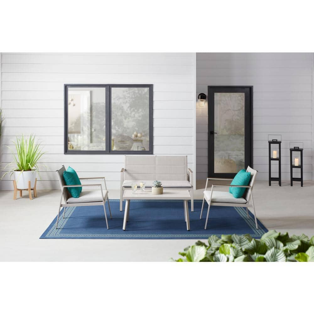 StyleWell Crystal Cape 4-Piece Metal Patio Conversation Set with Warm Grey Cushions 505.0393.000