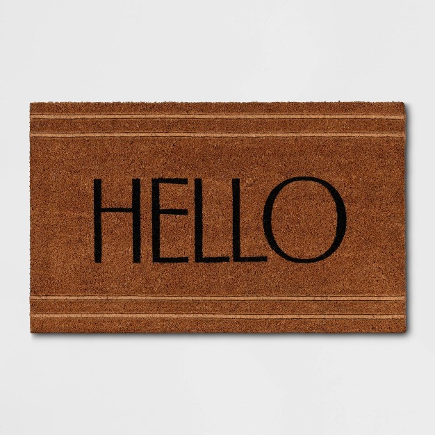 x27 hello x27 Stripe Border Coir Doormat Natural