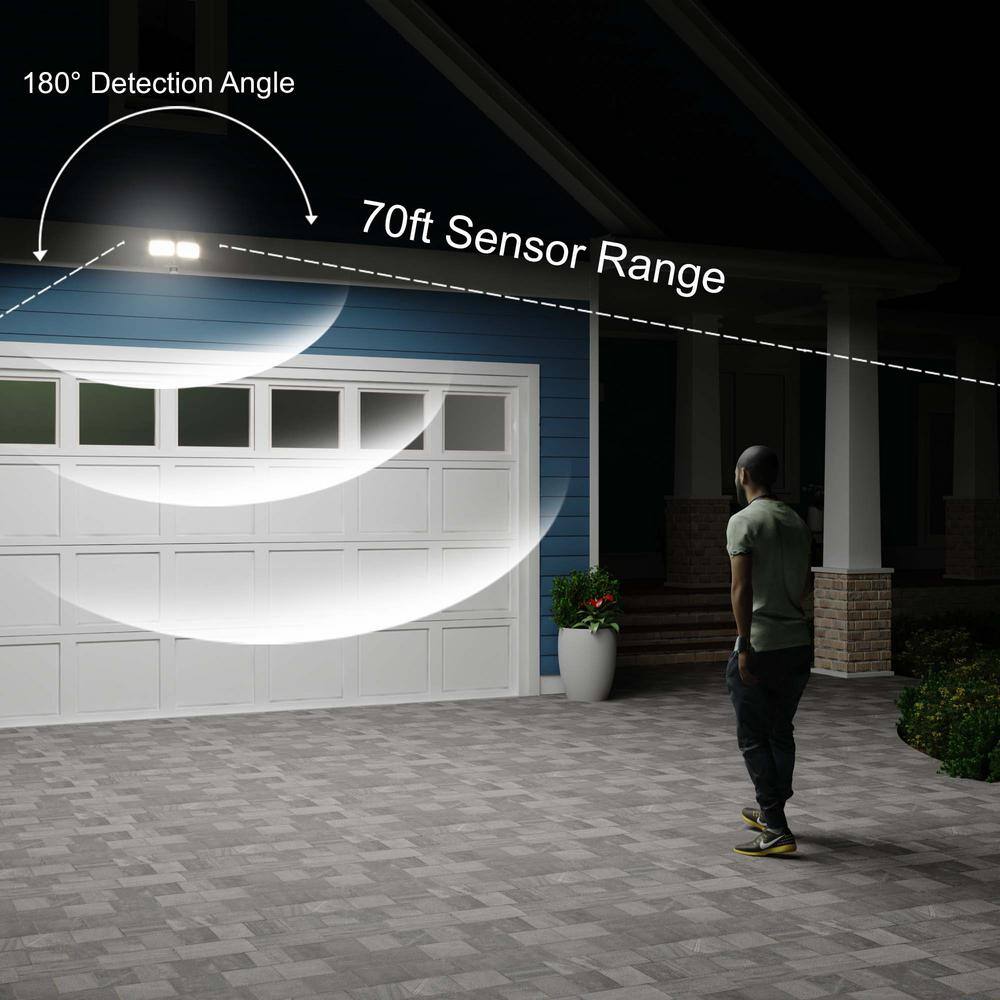 dualux 180-Degree Range - 70 ft. White Outdoor Integrated LED Motion Sensor Dusk to Dawn Security Flood Light T0698