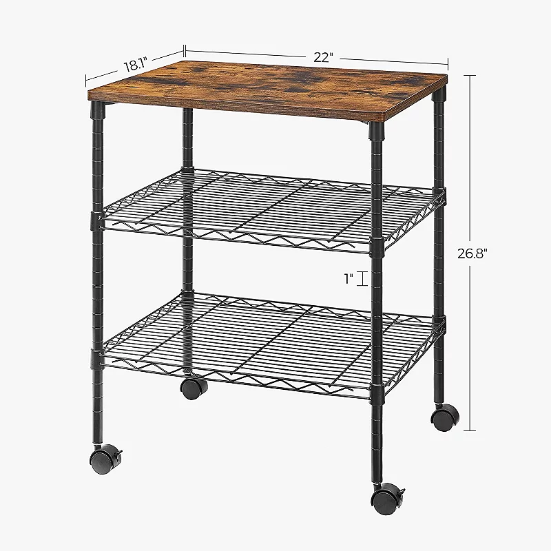 3-tier Metal Printer Cart With Adjustable Shelves