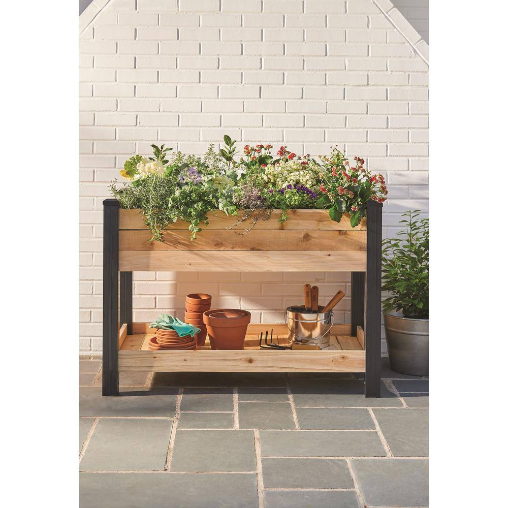 Vigoro 2 ft. x 4 ft. Elevated Cedar Garden Bed with Shelf (Vinyl Legs) 445190