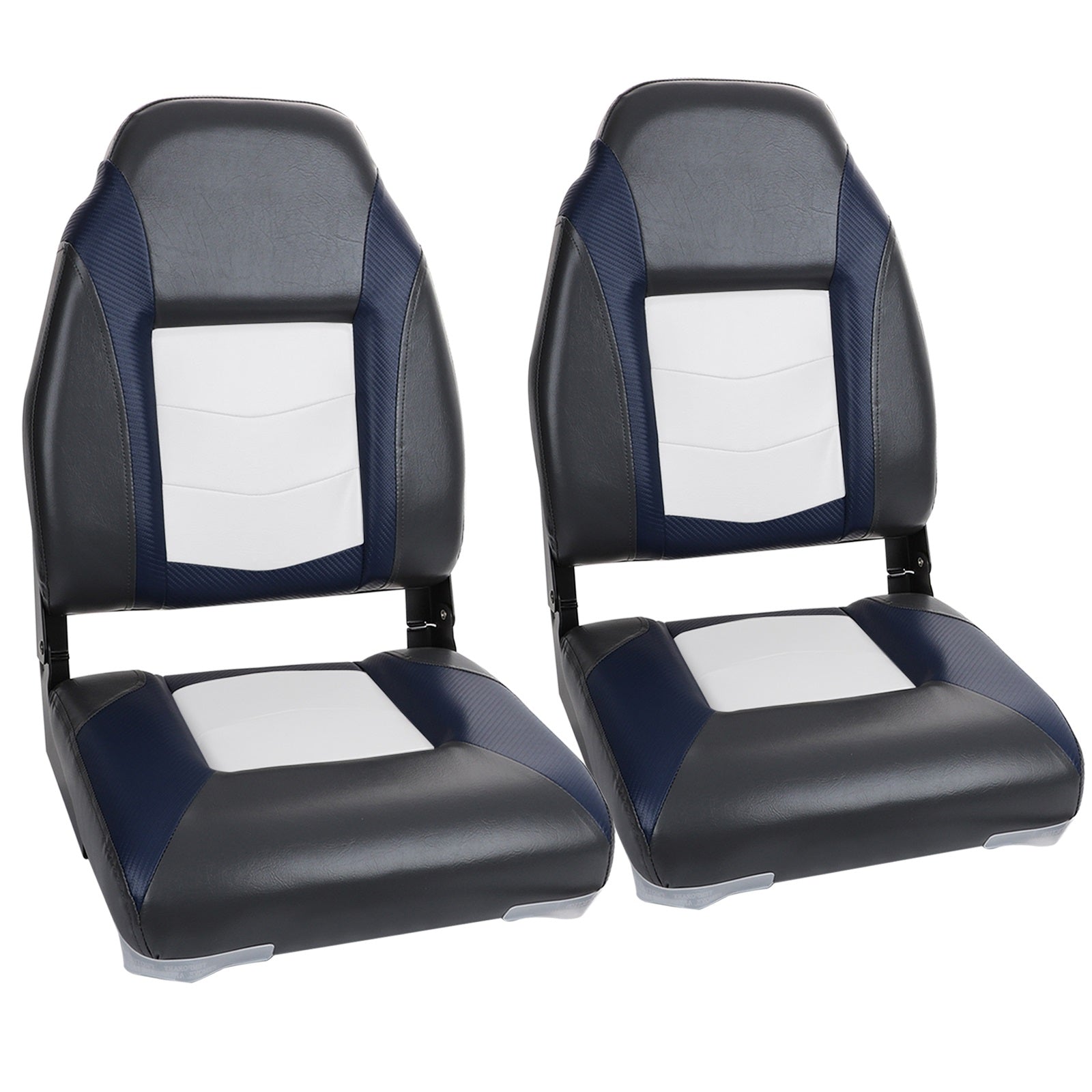 NORTHCAPTAIN S1 Deluxe High Back Folding Boat Seat，Stainless Steel Screws Included，White/Charcoal/Navy Blue（2 Seats）