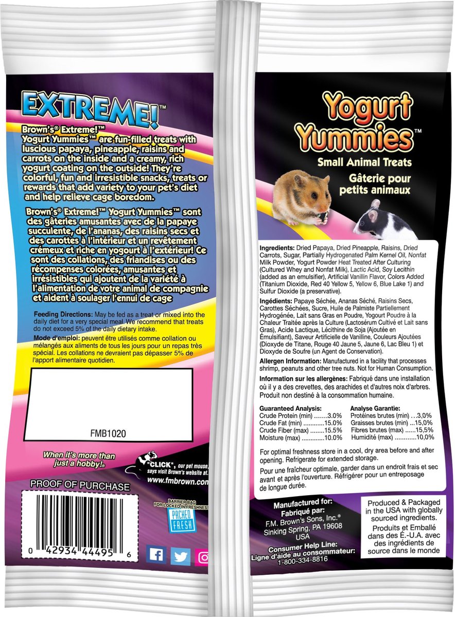 Brown's Extreme! Yogurt Yummies Small Pet Treat， 2.75-oz bag