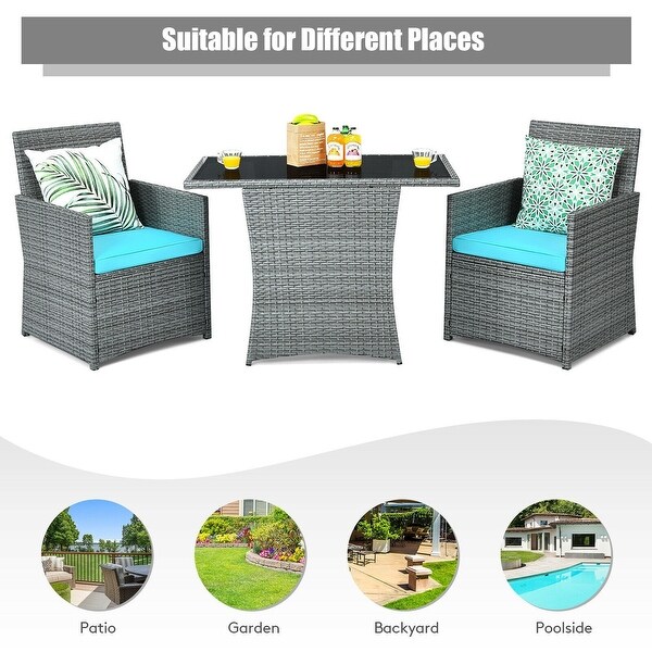 3 Pieces Patio Rattan Furniture Set with Cushioned Armrest Sofa - 26