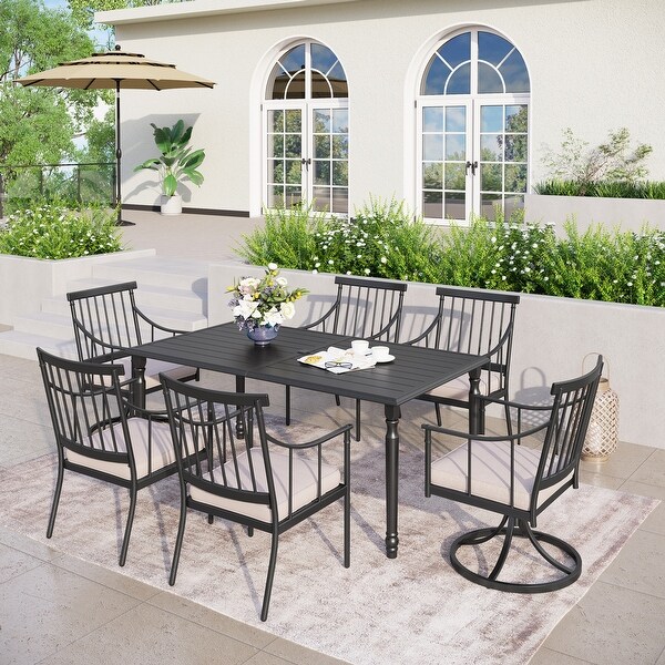 MAISON ARTS 7Piece Outdoor Dining Set for 6，Metal Steel Dining Table with Umbrella Hole