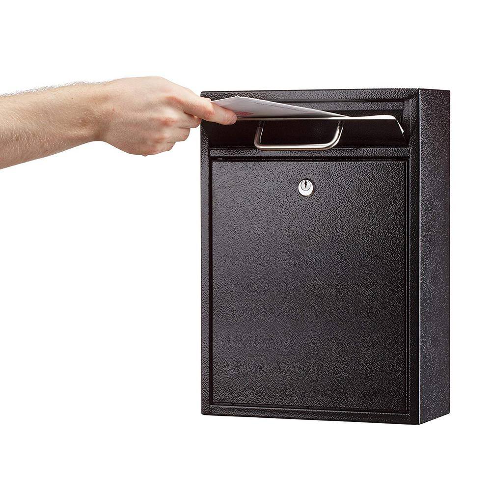 AdirOffice Large Ultimate Steel Wall Mounted Drop Box Mailbox Black 631-04-BLK-PKG
