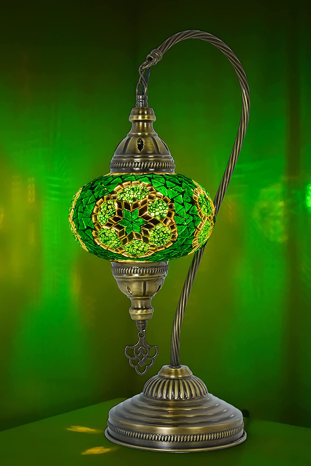 GEDUBIUBOO Moroccan Mosaic  Style Desk Lamp  Turkish Stained Glass Handmade Bedside Gooseneck Table Lamp  Bohemian Living Room Vintage Light with E12 Socket &amp;  Plug (Dark Green