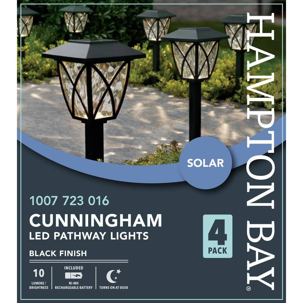 Hampton Bay Cunningham 10 Lumens Solar Black LED Path Light (4-Pack) P3100-01-06