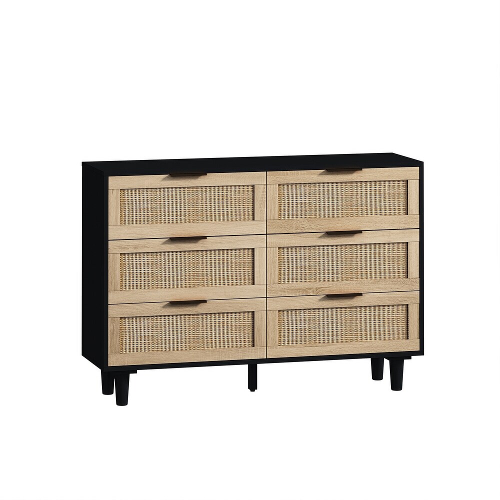 Modern 6 Drawers Rattan Storage Cabinet Rattan Drawer