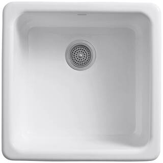 KOHLER Iron Tones Dual Mount Cast Iron 21 in. Single Bowl Kitchen Sink in White K-6587-0