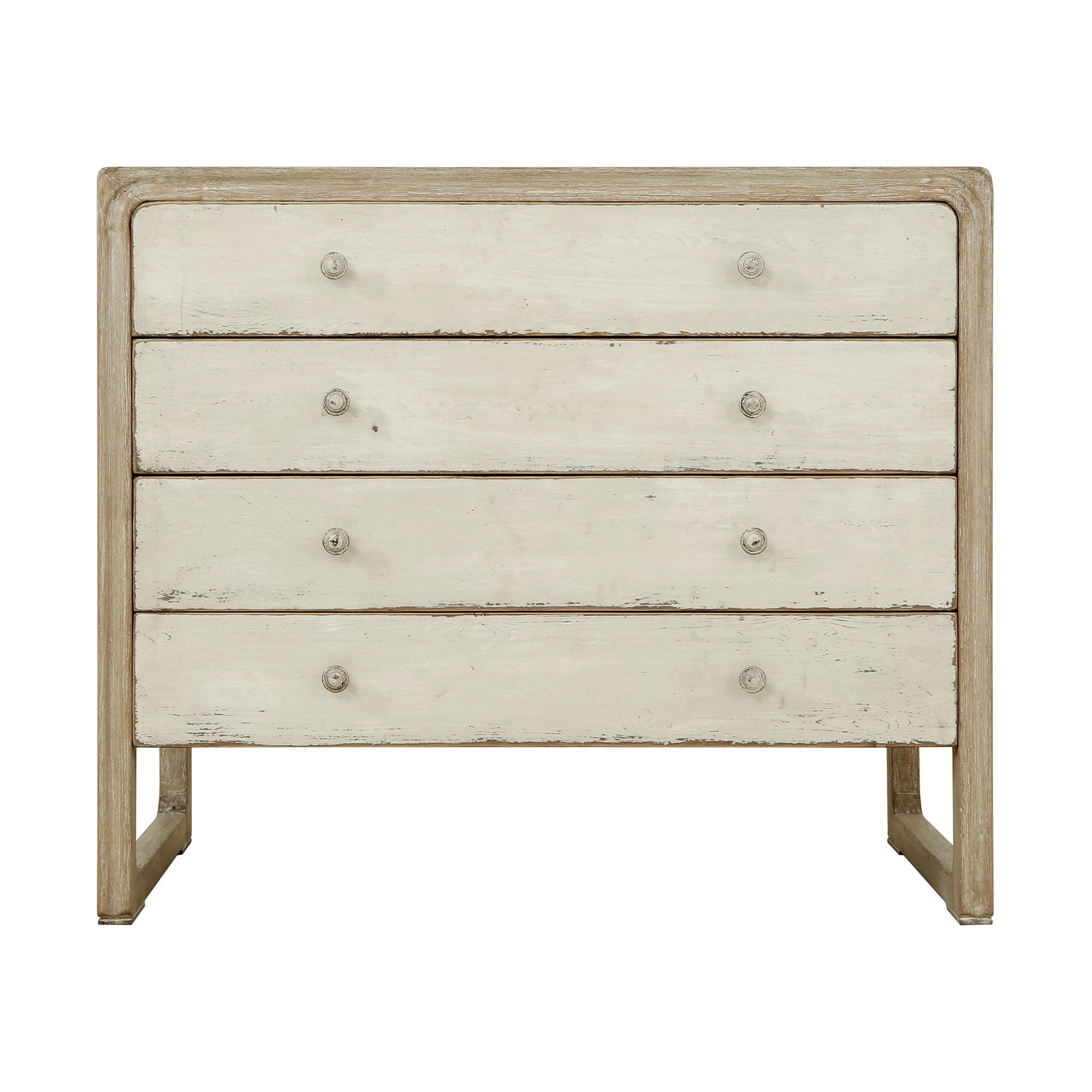 Artissance Reclaimed Wood Peking Side Table With 4 Drawers and Antique Off White Finish， 35 Inch Tall