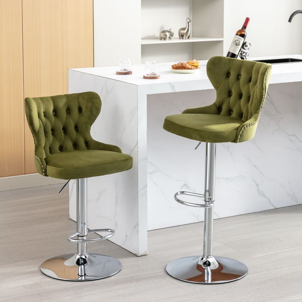 Barstool Set of 2 Dining Chair Swivel Silver Metal Base Footrest Cafe