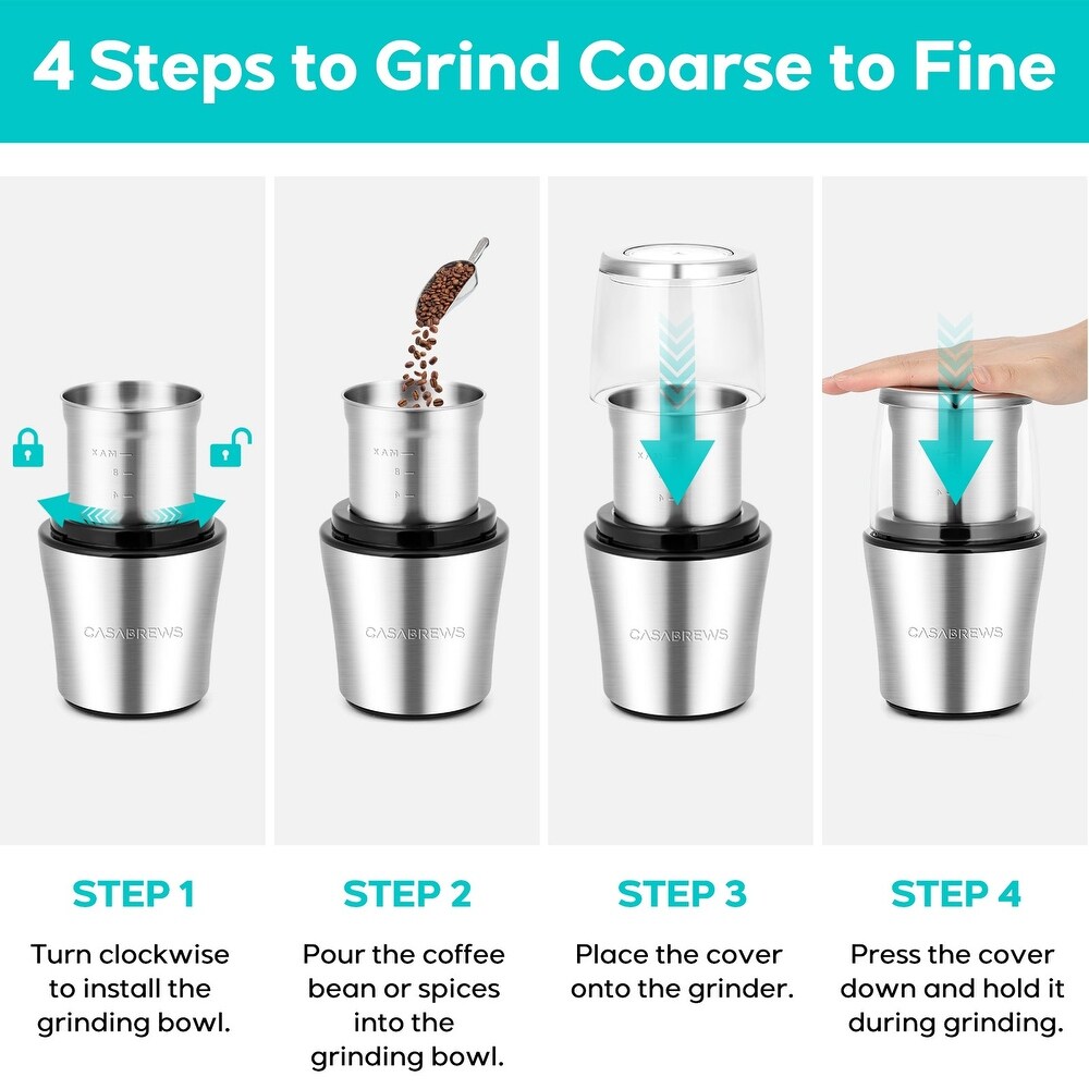 CASABREWS Coffee Grinder Electric  One Touch Operation Coffee Bean Grinder  Silver