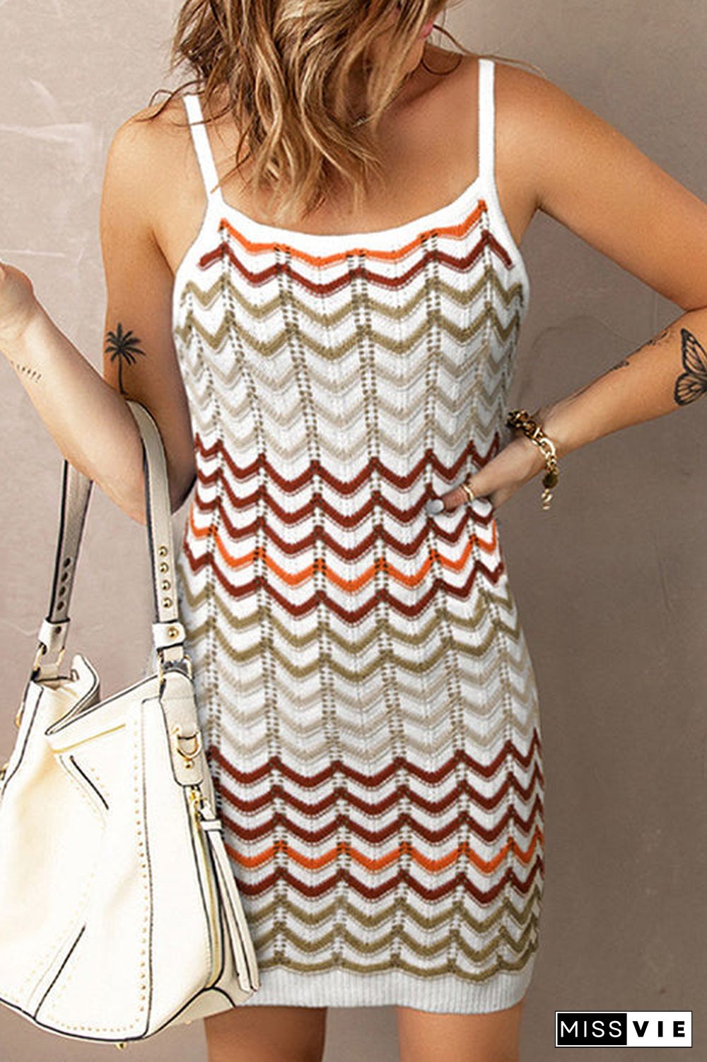 Chevron Slip Bodycon Mini Dress