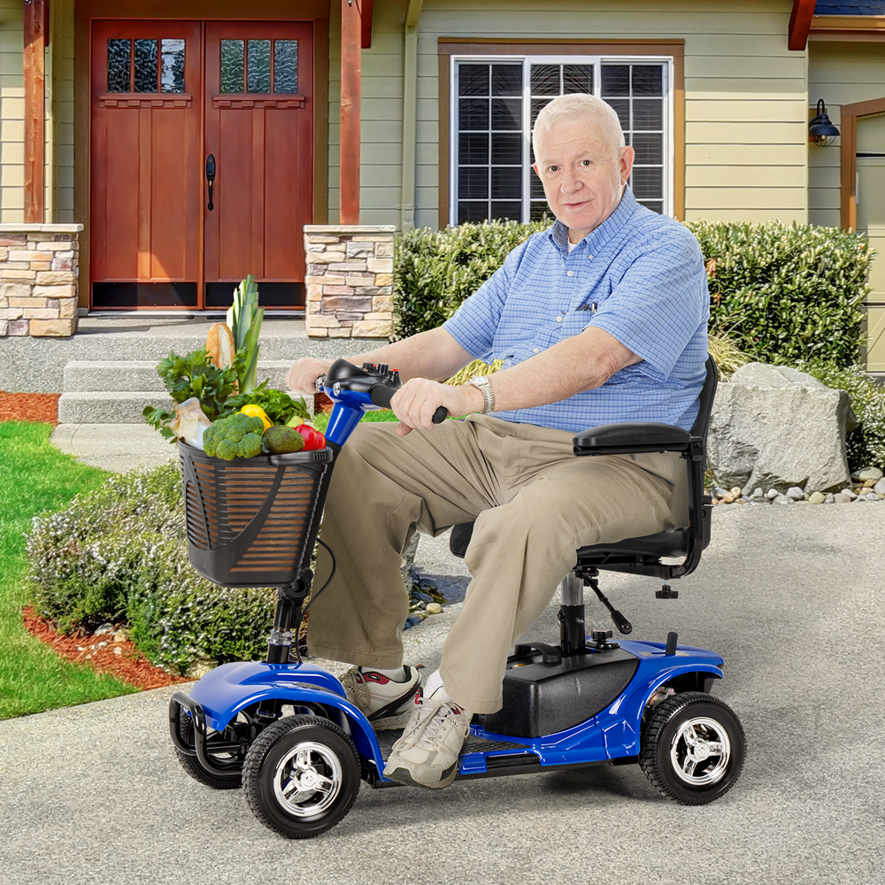 4 Wheel Scooter Electric Powered Mobile Wheelchair Folding Mobility Scooter for Seniors Adult Elderly,Max Weight 300lbs,Max Speed 3.7mph,Blue