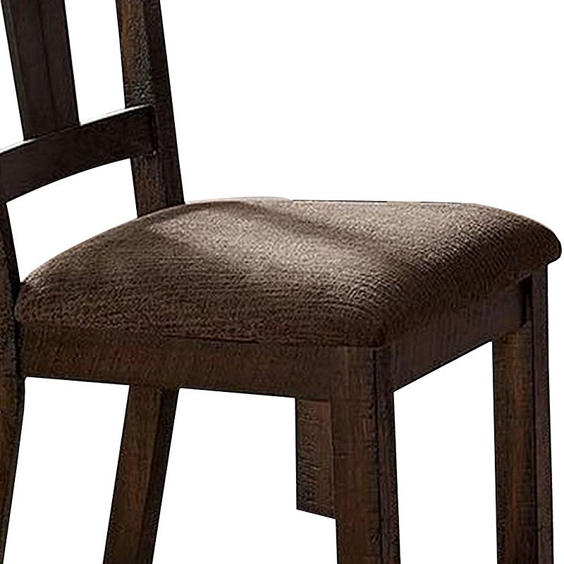 Wooden Side Chairs with Padded Seat， Set of 2， Brown