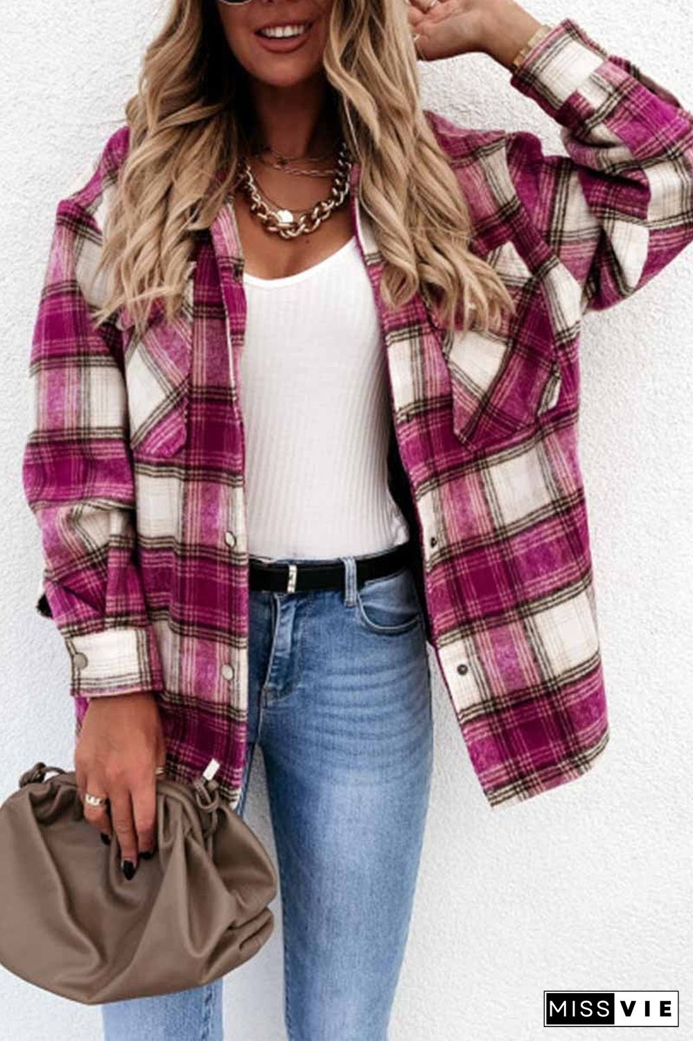 Casual Loose Retro Plaid Stitching Shirt Jacket(3 Colors)