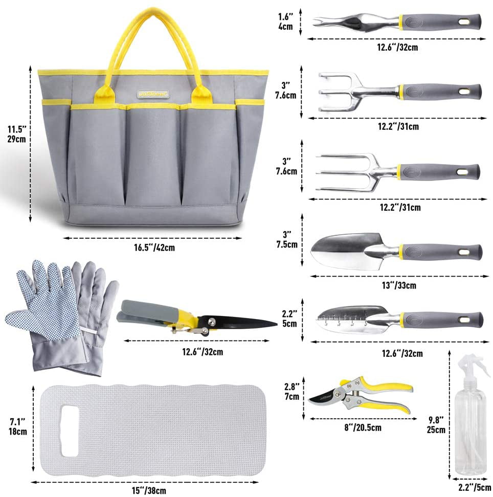 Jardineer 11PCS Gardening Tools Set, Garden Tool Kit with Outdoor Hand Tools, Unique Grass Shears, Garden Gloves, Storage Tote Bag and More, Garden Tools Set Gifts for Women and Men