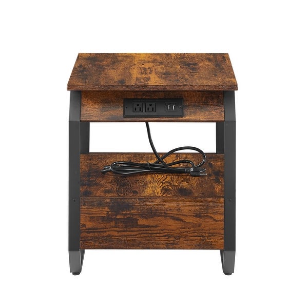 Side Table With Charging Station And Drawers