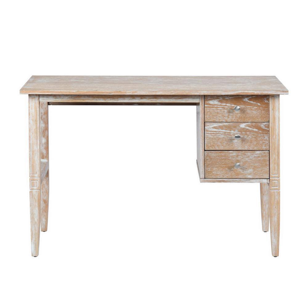 Homy Casa Sydni 45.3 in. Retangle Natural Wood 3 Drawer Writing Desk SYDNI