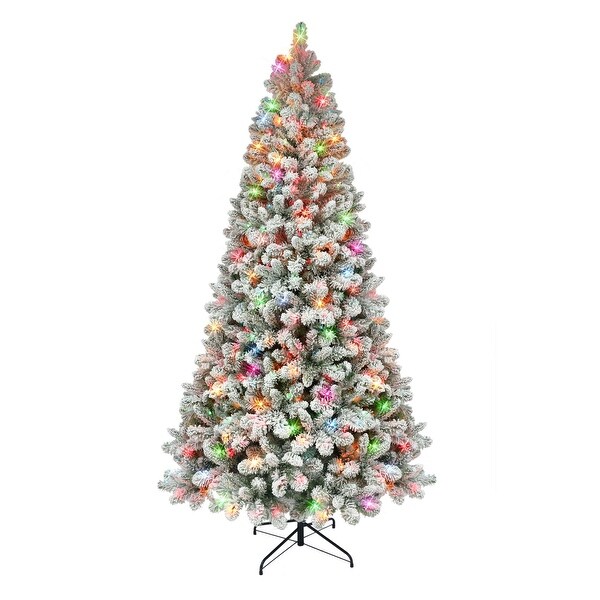 6.5' Flocked Virginia Pine Artificial Christmas Tree Multicolor Lights