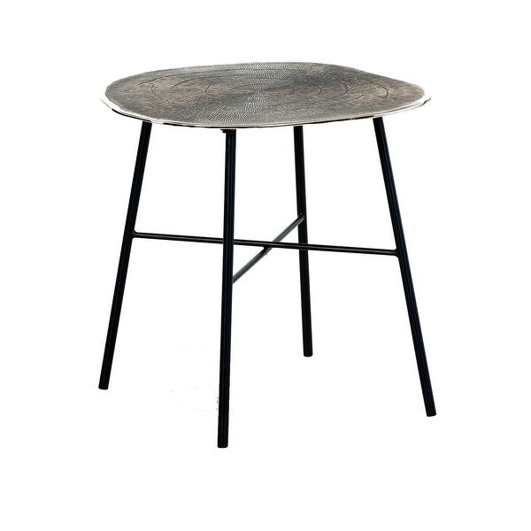 24 Inch Side End Table， Unique Gray Cast Aluminum Surface， Sturdy Iron Legs