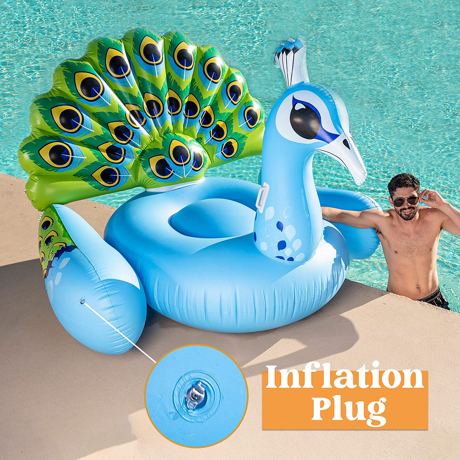 JOYIN Inflatable Peacock Pool Float， Fun Beach Floaties， Swim Party Toys， Pool Island， Summer Pool Raft Lounge for Adults and Kids