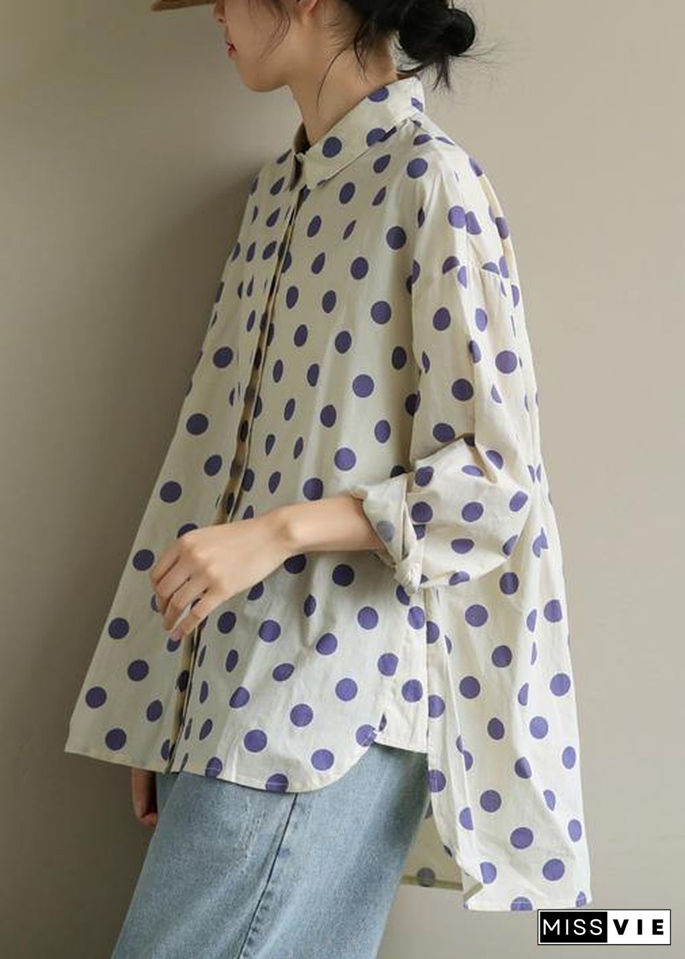 diy lapel low high design clothes Inspiration purple dotted blouses