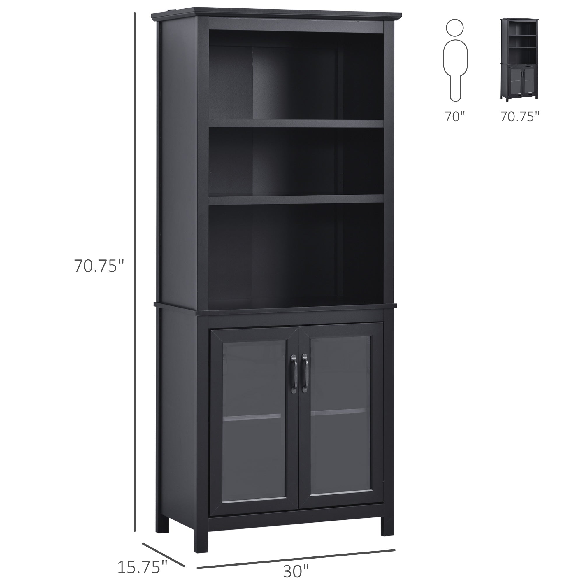 HomCom Multifunctional Storage Cabinet Bookcase with Adjustable Shelves Display Rack for Study, Kitchen, Living Room, Black