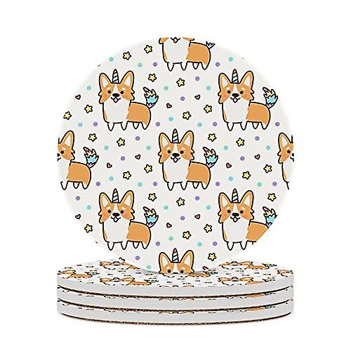 Round Drink Coasters 2 Pcs Welsh Corgi Absorbent Ceramic Coaster With Cork Base For Coffee Cups Housewarming Gift For Home Decor