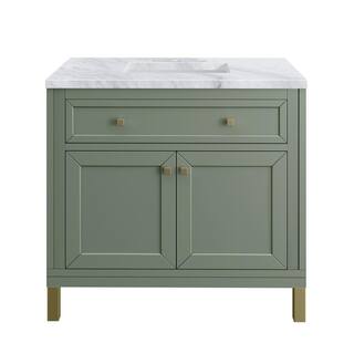 James Martin Vanities Chicago 36.0 in. W x 23.5 in. D x 34 in . H Bathroom Vanity in Smokey Celadon with Carrara Marble Marble Top 305-V36-SC-3CAR