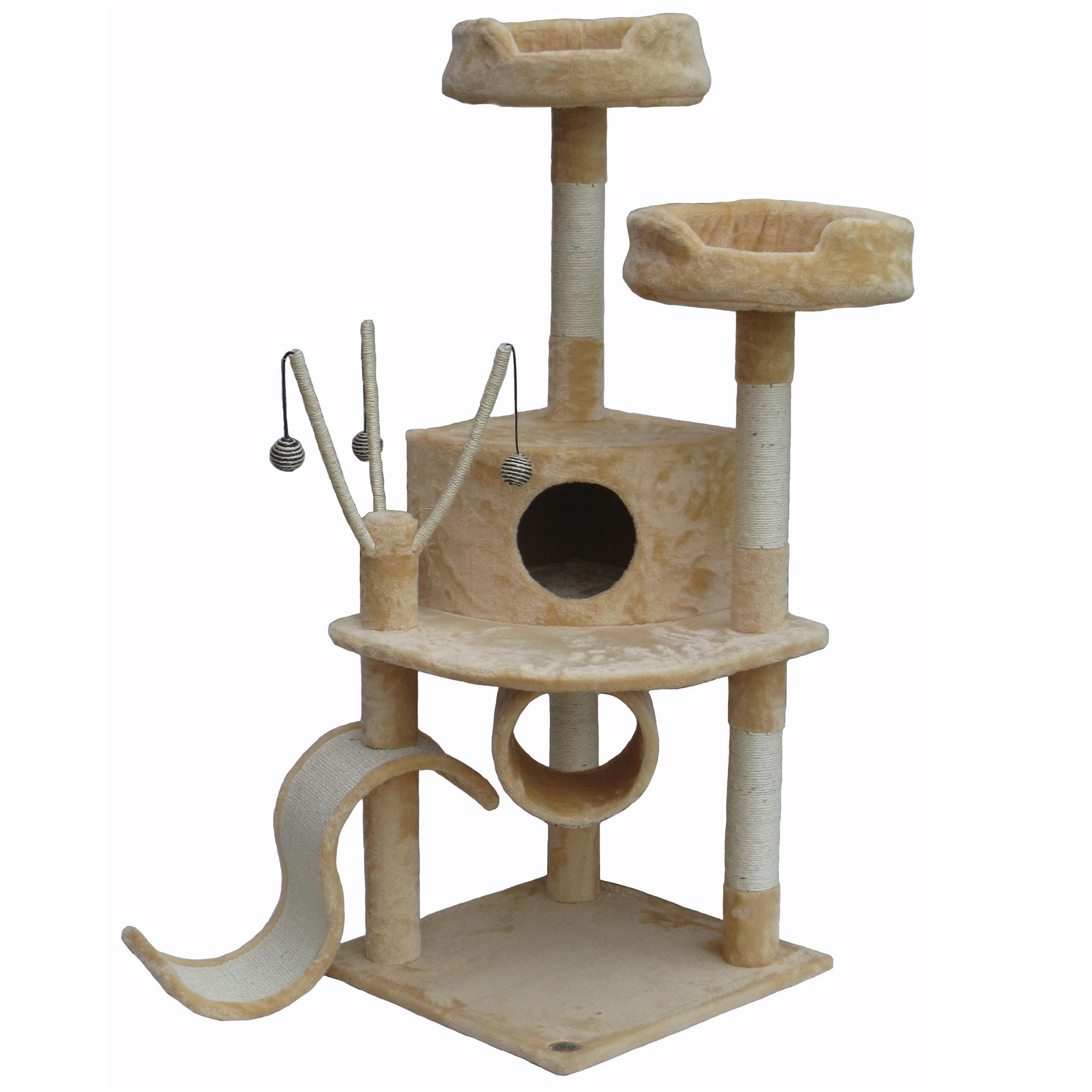 Go Pet Club Beige Cat Tree House with Dangling Toys and Slide， 55 H